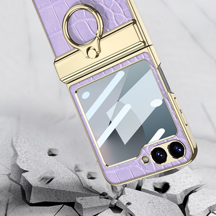 For Samsung Galaxy Z Flip7 FE / Flip6 GKK Integrated Electroplated Crocodile Texture Leather Phone Case with Ring(Black)
