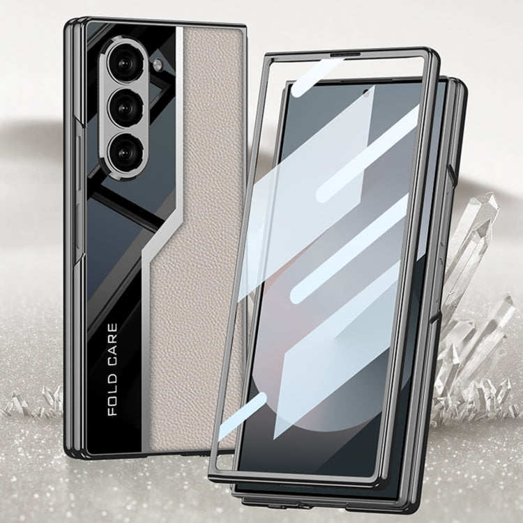 For Samsung Galaxy Z Fold6 GKK Integrated Plating TPU + Leather Supercar Full Coverage Phone Case(Grey)