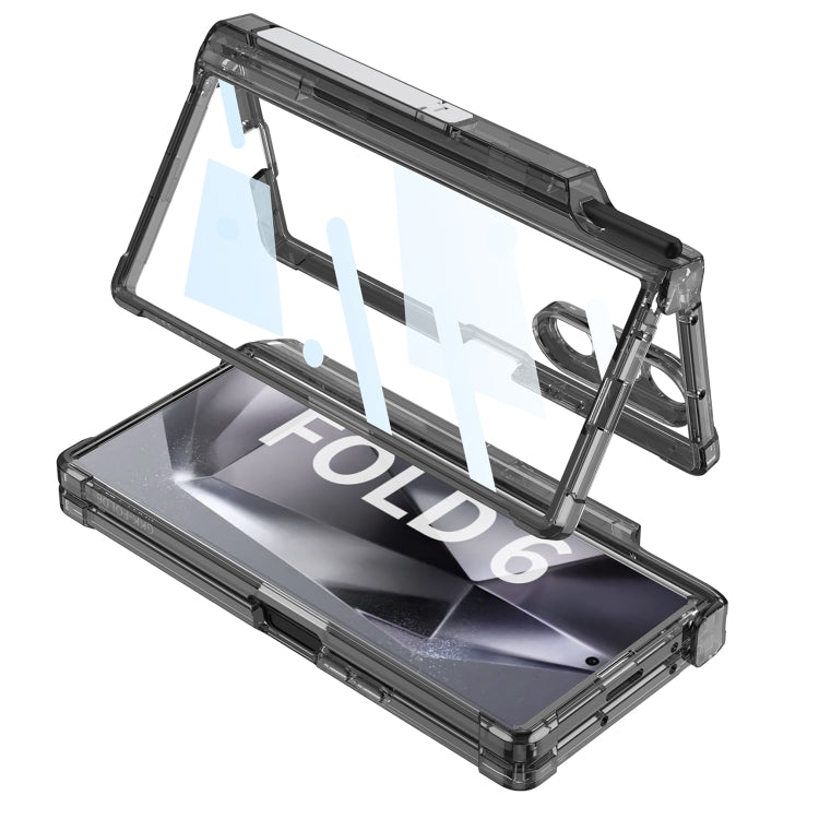 For Samsung Galaxy Z Fold6 GKK Integrated Airbag Hinge Full Coverage Phone Case with Holder / Pen Box, Not Included Pen(Black)