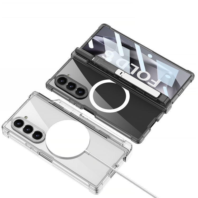 For Samsung Galaxy Z Fold6 GKK Integrated Airbag Hinge Full Coverage MagSafe Phone Case with Holder / Pen Box, Not Included Pen(Black)