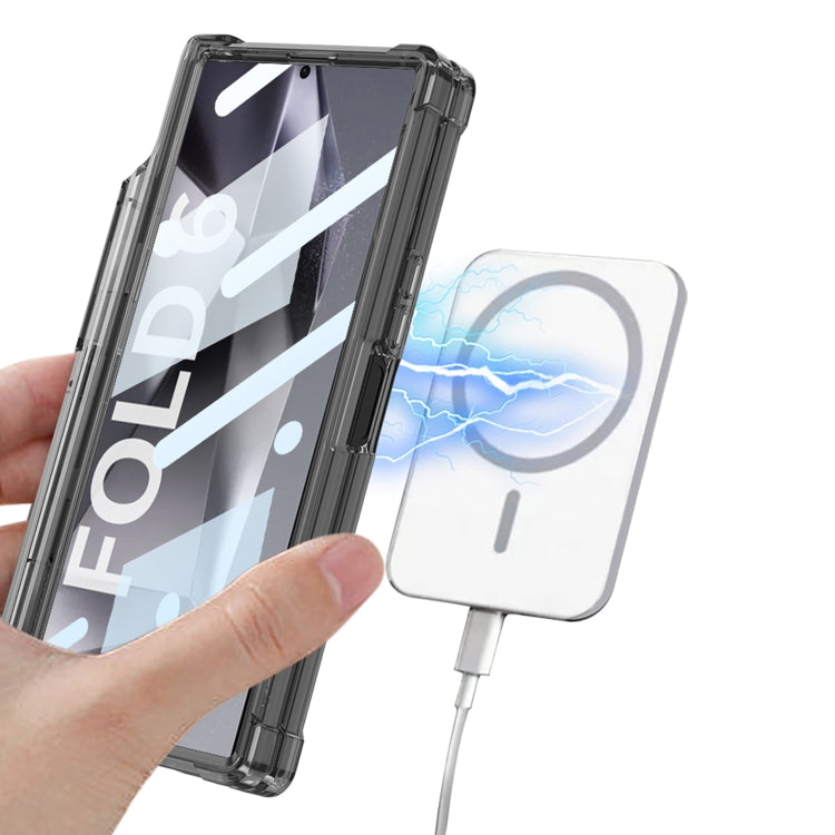 For Samsung Galaxy Z Fold6 GKK Integrated Airbag Hinge Full Coverage MagSafe Phone Case with Holder / Pen Box, Not Included Pen(Black)