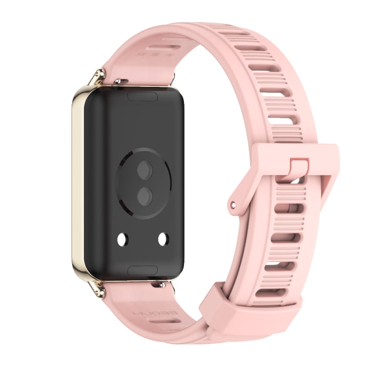 For Honor Band 10 / 9 MIJOBS Flat Hole Breathable TPU Watch Band(Pink Light Gold)
