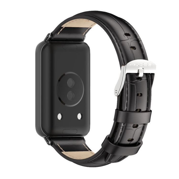 For Honor Band 10 / 9 MIJOBS Cowhide Leather Watch Band(Bamboo Black)