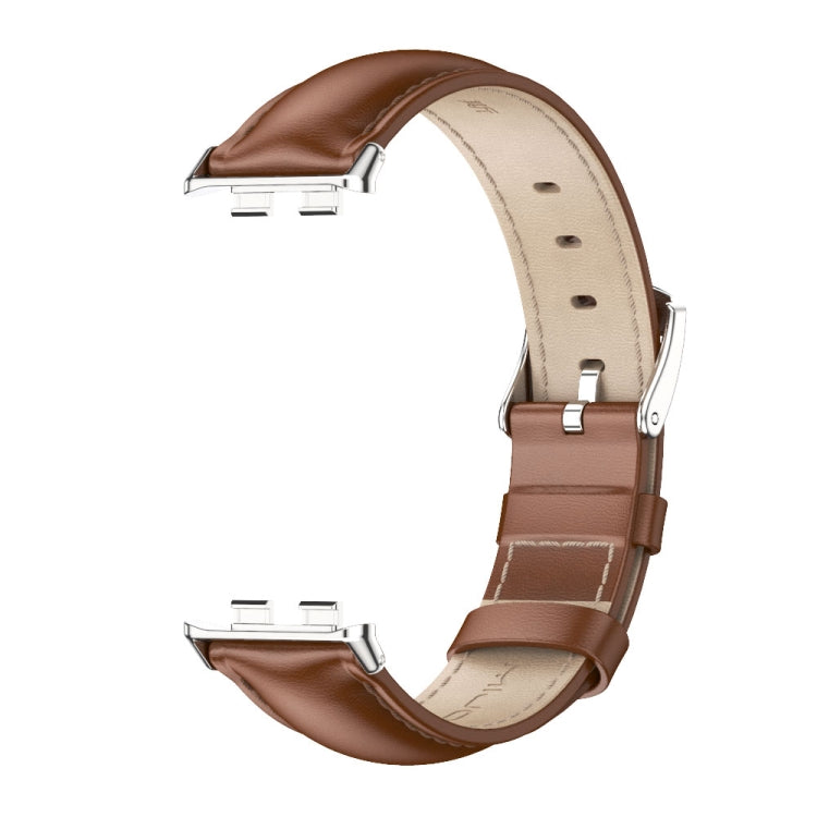 For Honor Band 10 / 9 MIJOBS Cowhide Leather Watch Band(Brown Silver)