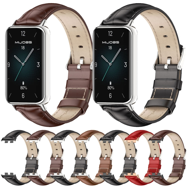 For Honor Band 10 / 9 MIJOBS Cowhide Leather Watch Band(Bamboo Coffee Silver)