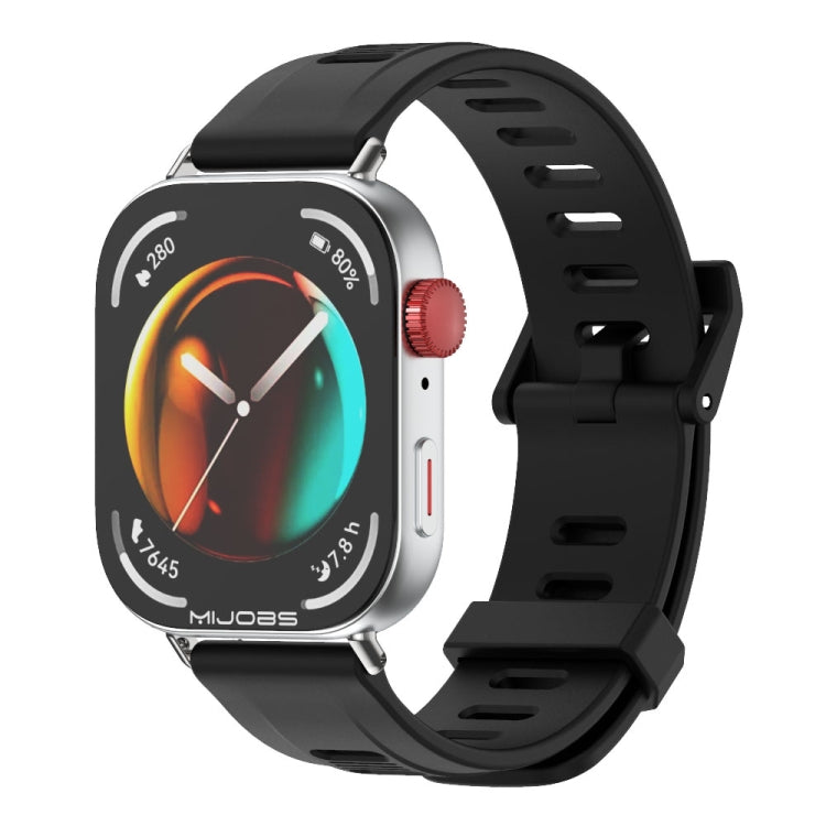For Huawei Watch Fit3 MIJOBS Flat Hole Silicone Watch Band(Black Silver)
