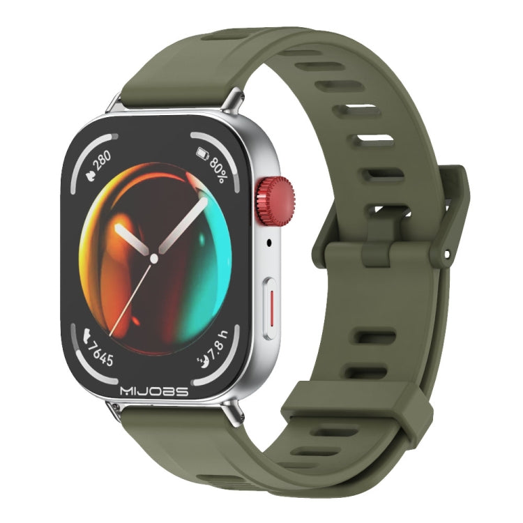 For Huawei Watch Fit3 MIJOBS Flat Hole Silicone Watch Band(Army Green Silver)
