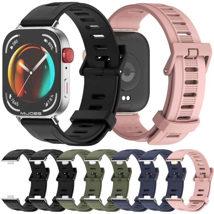 For Huawei Watch Fit3 MIJOBS Flat Hole Silicone Watch Band(Army Green Silver)