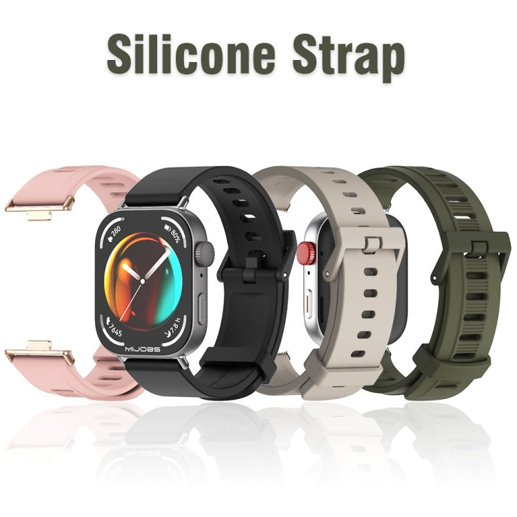 For Huawei Watch Fit3 MIJOBS Flat Hole Silicone Watch Band(Army Green Black)