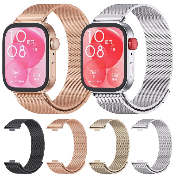 For Huawei Watch Fit3 MIJOBS Milan Magnetic Stainless Steel Watch Band(Rose Gold)