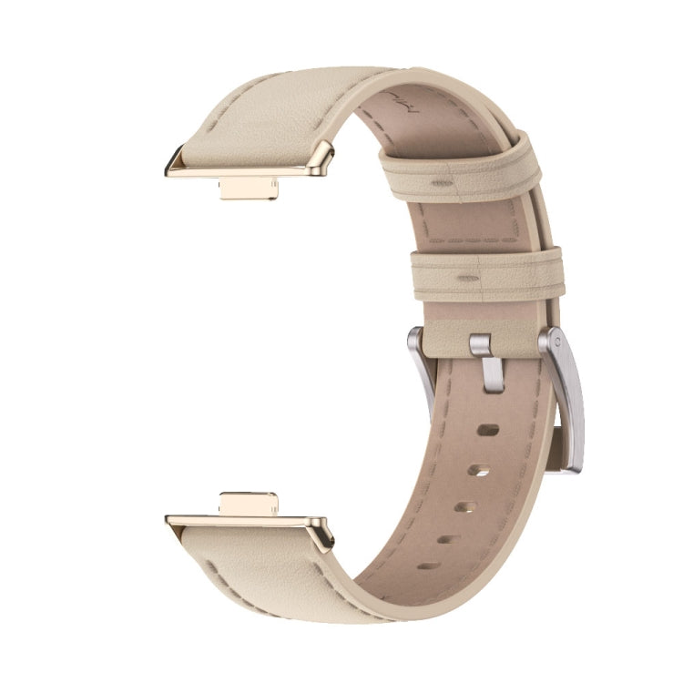 For Huawei Watch Fit3 MIJOBS Genuine Leather Watch Band(Beige Light Gold)