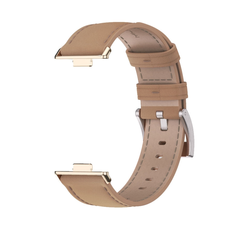 For Huawei Watch Fit3 MIJOBS Genuine Leather Watch Band(Apricot Light Gold)