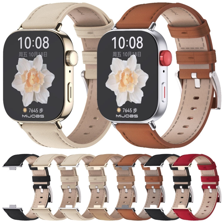 For Huawei Watch Fit3 MIJOBS Genuine Leather Watch Band(Brown Silver)