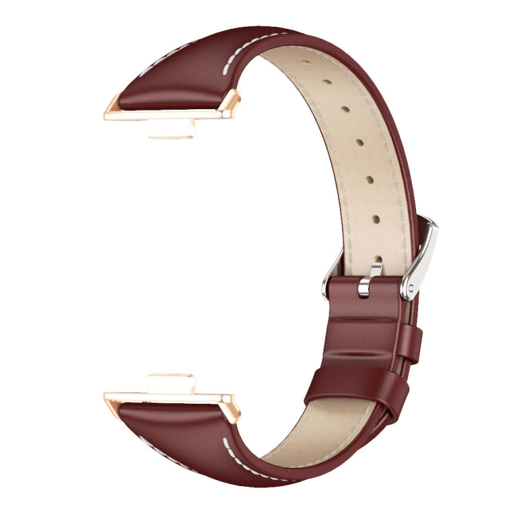 For Huawei Watch Fit3 MIJOBS Slim Genuine Leather Watch Band(Wine Red Rose Gold)