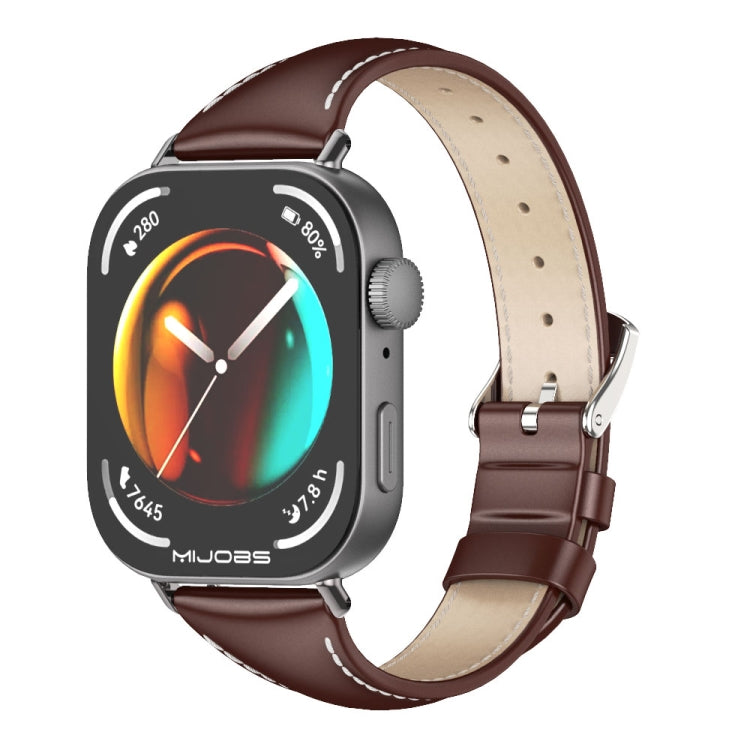 For Huawei Watch Fit3 MIJOBS Slim Genuine Leather Watch Band(Coffee Black)