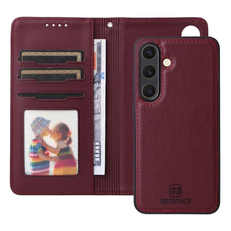 For Samsung Galaxy S25 5G BETOPNICE BN-005 2 in 1 Detachable Imitate Genuine Leather Phone Case(Wine Red)