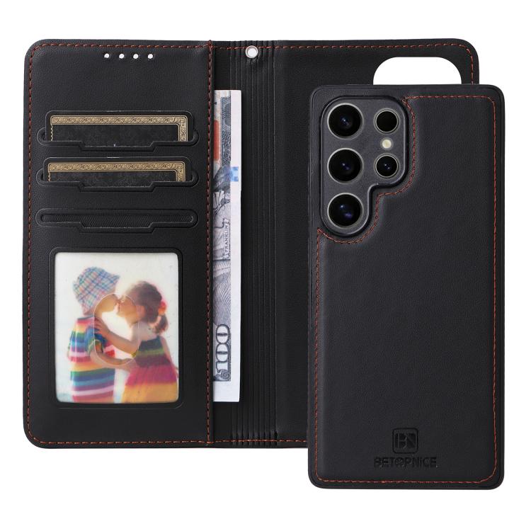 For Samsung Galaxy S25 Ultra 5G BETOPNICE BN-005 2 in 1 Detachable Imitate Genuine Leather Phone Case(Black)
