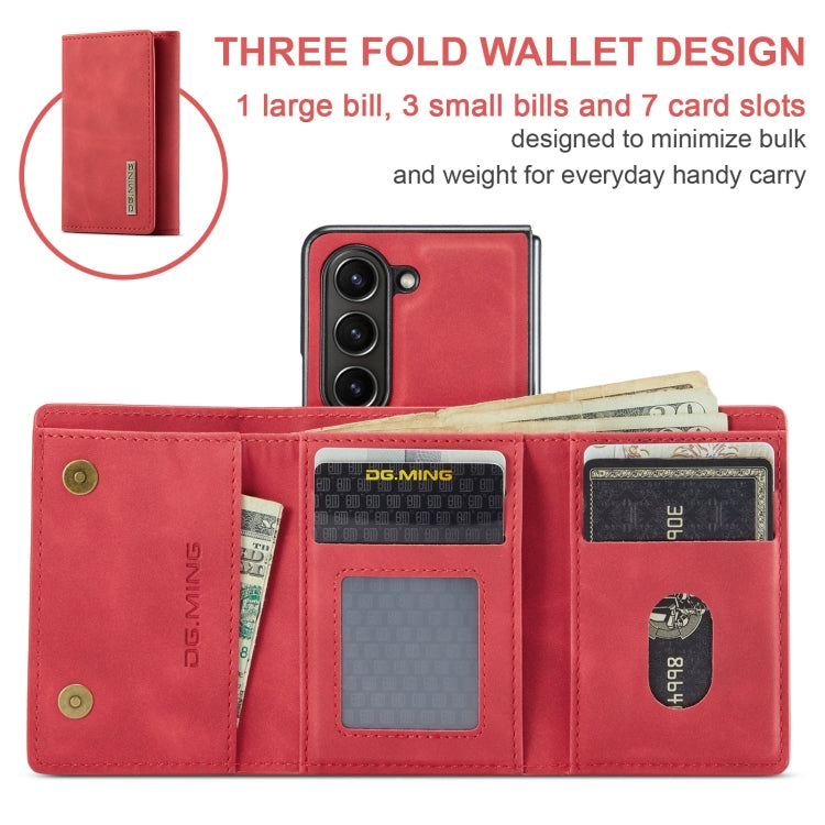For Samsung Galaxy Z Fold6 DG.MING M1 Series 3-Fold Multi Card Wallet + Magnetic Phone Case(Red)