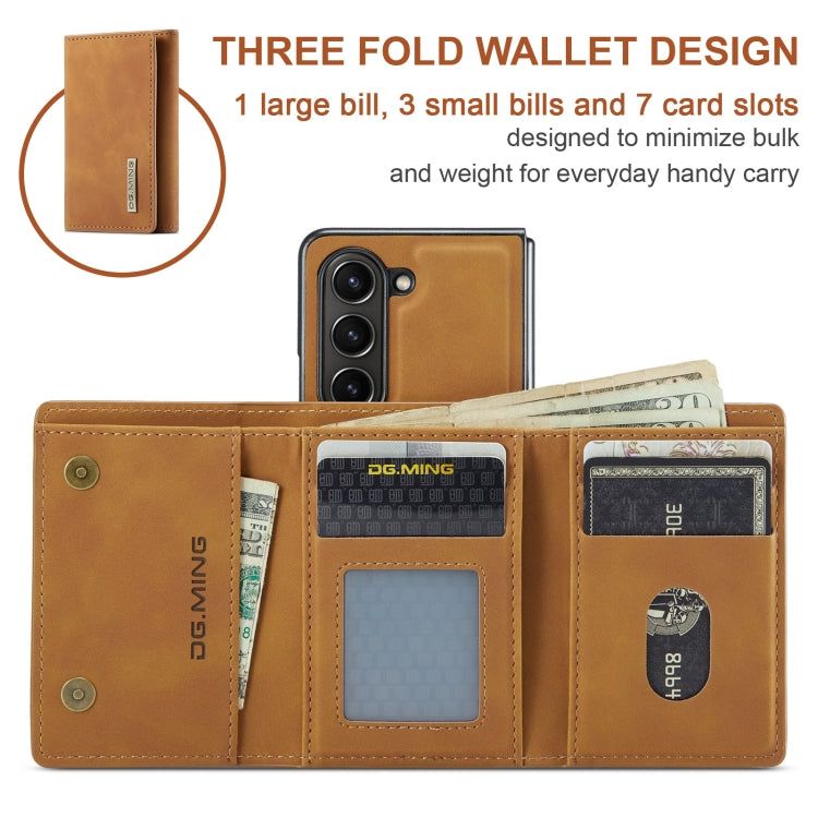 For Samsung Galaxy Z Fold6 DG.MING M1 Series 3-Fold Multi Card Wallet + Magnetic Phone Case(Brown)