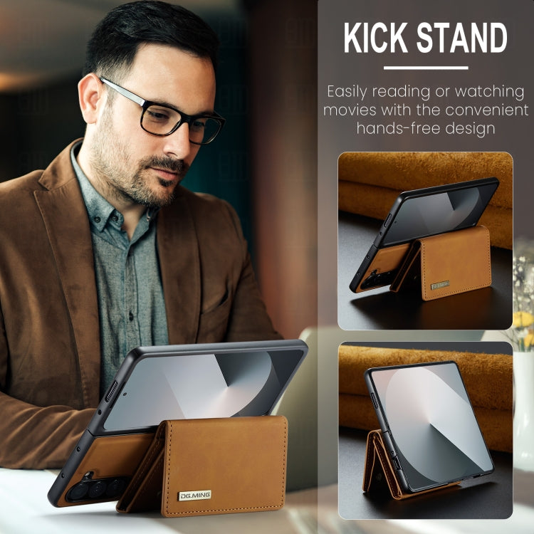 For Samsung Galaxy Z Fold6 DG.MING M1 Series 3-Fold Multi Card Wallet + Magnetic Phone Case(Brown)