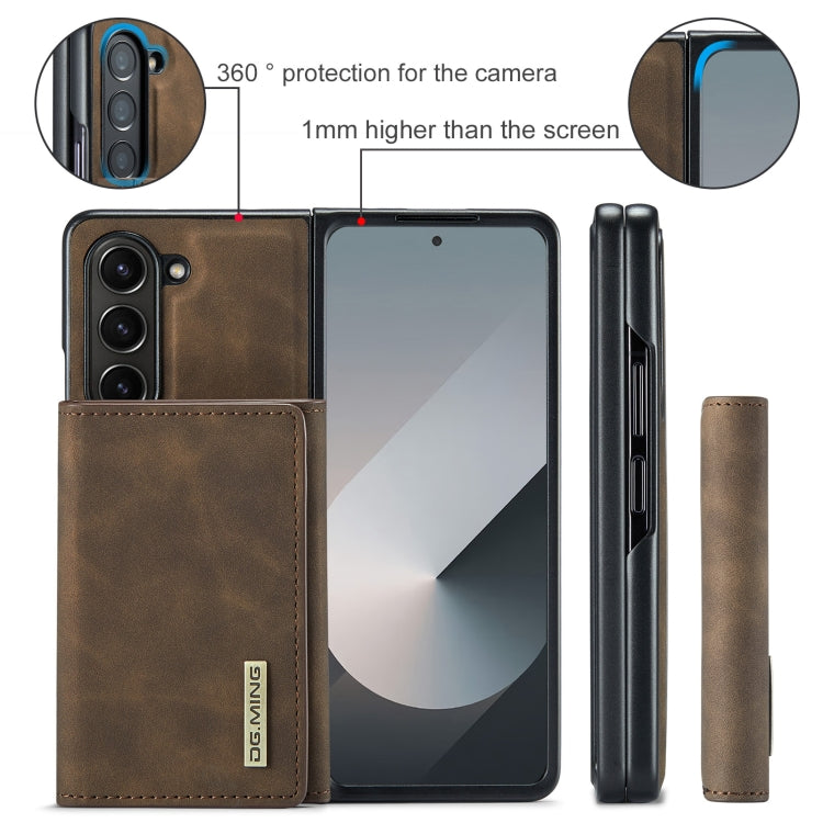For Samsung Galaxy Z Fold6 DG.MING M1 Series 3-Fold Multi Card Wallet + Magnetic Phone Case(Coffee)