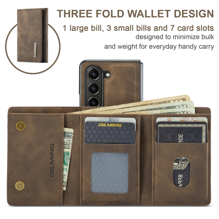 For Samsung Galaxy Z Fold6 DG.MING M1 Series 3-Fold Multi Card Wallet + Magnetic Phone Case(Coffee)
