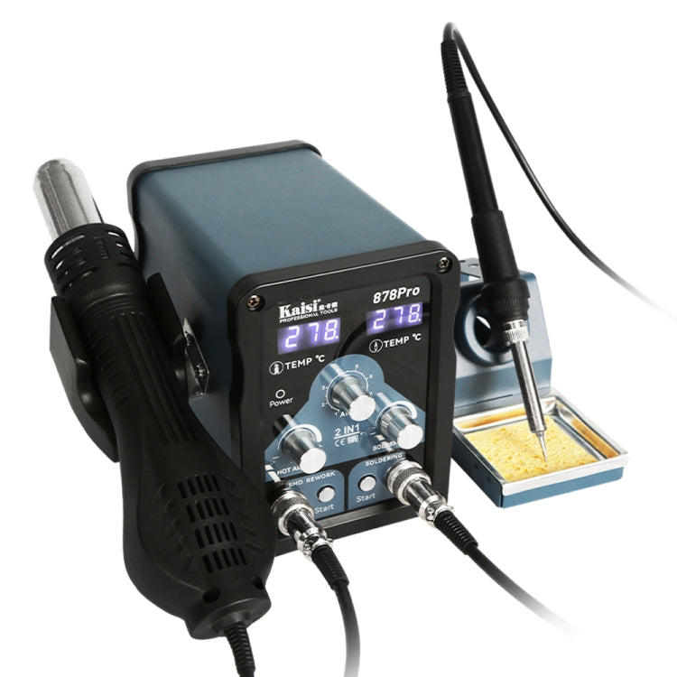 Kaisi 878Pro 2 in 1 Smart Sleep Lead-free Digital Display Hot Air Gun Soldering Iron Station, Plug:EU Plug