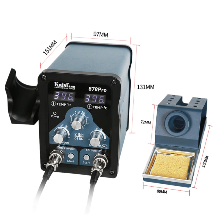 Kaisi 878Pro 2 in 1 Smart Sleep Lead-free Digital Display Hot Air Gun Soldering Iron Station, Plug:EU Plug