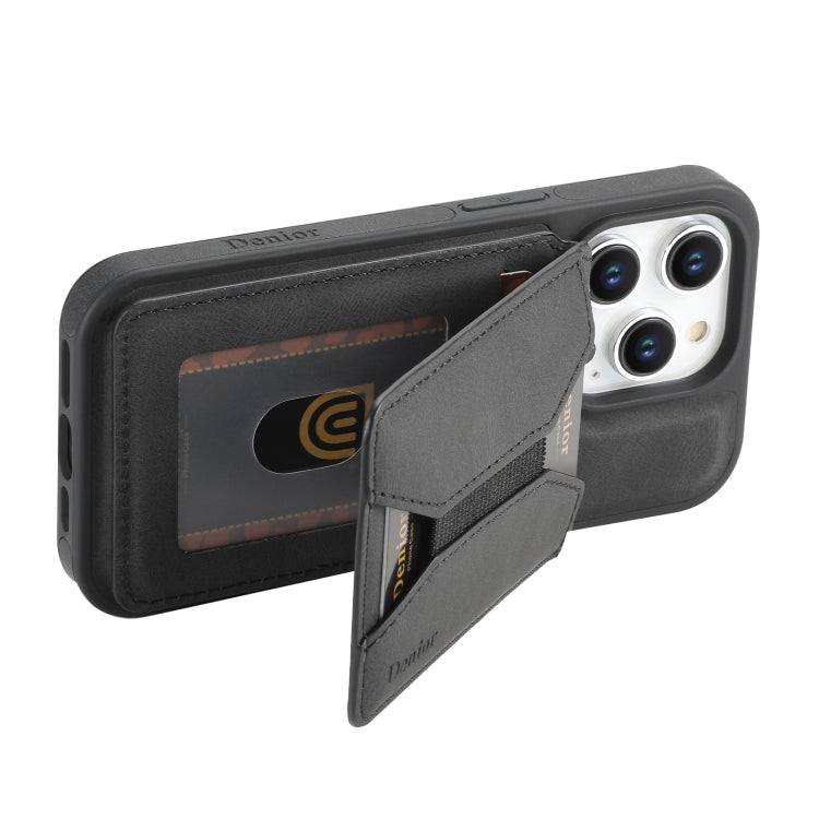 For iPhone 14 Pro Max Denior D17 Skin Feel MagSafe Detachable Card Slot Phone Case(Black)