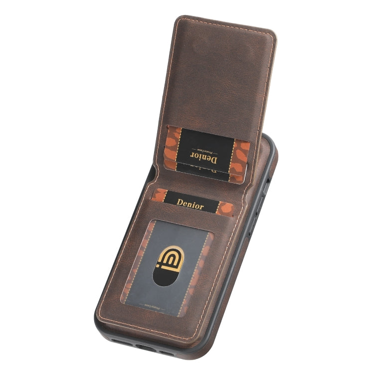 For iPhone 15 Denior D17 Skin Feel MagSafe Detachable Card Slot Phone Case(Brown)