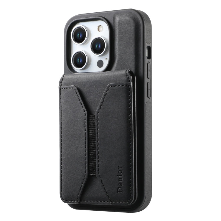 For iPhone 15 Pro Denior D17 Skin Feel MagSafe Detachable Card Slot Phone Case(Black)
