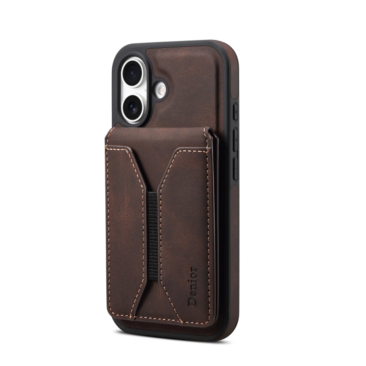 For iPhone 16 Denior D17 Skin Feel MagSafe Detachable Card Slot Phone Case(Brown)