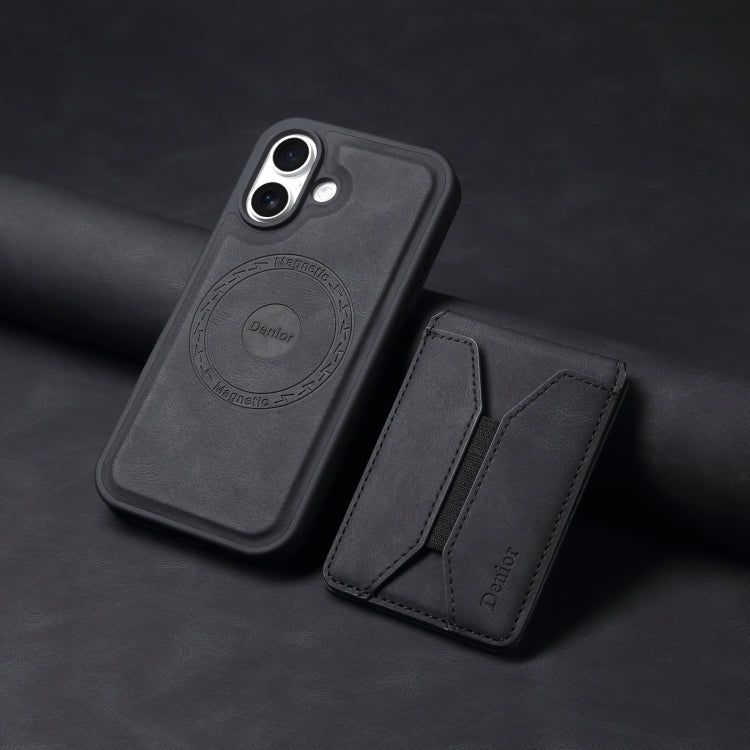 For iPhone 16 Plus Denior D17 Skin Feel MagSafe Detachable Card Slot Phone Case(Black)