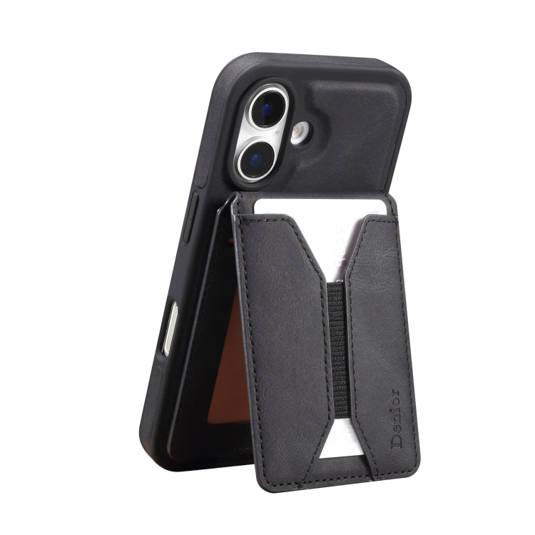 For iPhone 16 Plus Denior D17 Skin Feel MagSafe Detachable Card Slot Phone Case(Black)