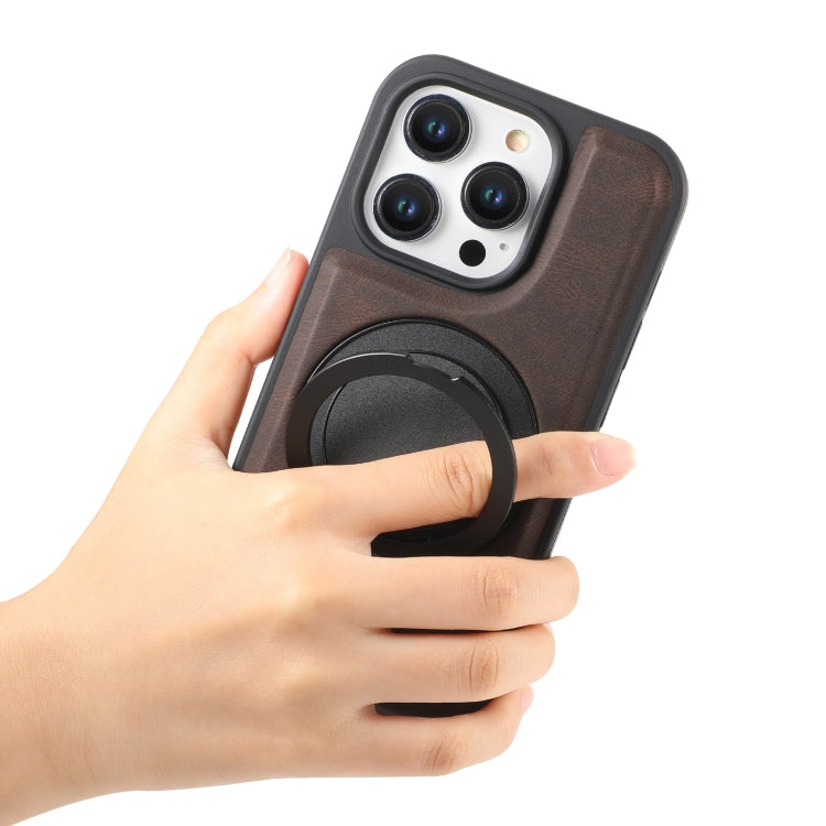 For iPhone 14 / 13 Denior A14 Skin Feel Rotating Holder MagSafe Phone Case(Brown)