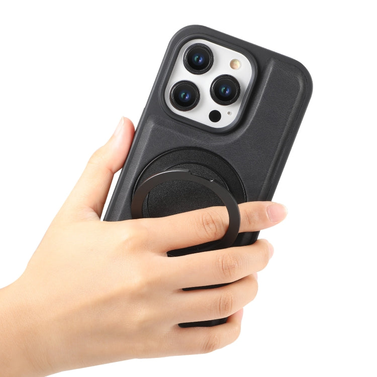 For iPhone 15 Denior A14 Skin Feel Rotating Holder MagSafe Phone Case(Black)