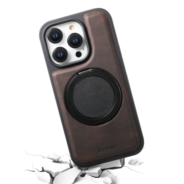 For iPhone 15 Pro Denior A14 Skin Feel Rotating Holder MagSafe Phone Case(Brown)