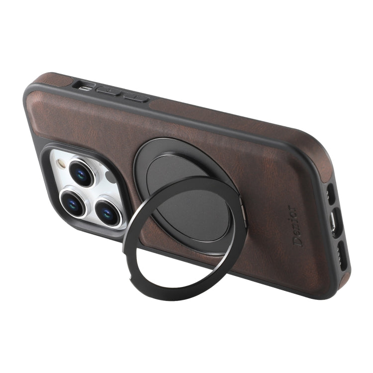 For iPhone 15 Pro Denior A14 Skin Feel Rotating Holder MagSafe Phone Case(Brown)