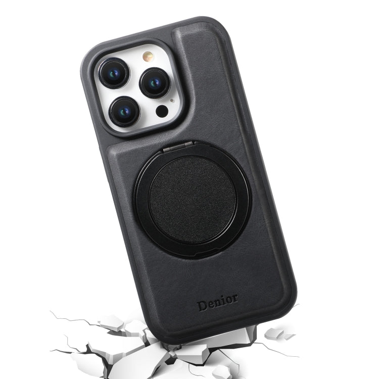 For iPhone 15 Pro Denior A14 Skin Feel Rotating Holder MagSafe Phone Case(Black)