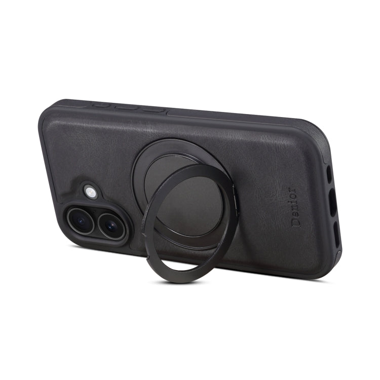 For iPhone 16 Plus Denior A14 Skin Feel Rotating Holder MagSafe Phone Case(Black)