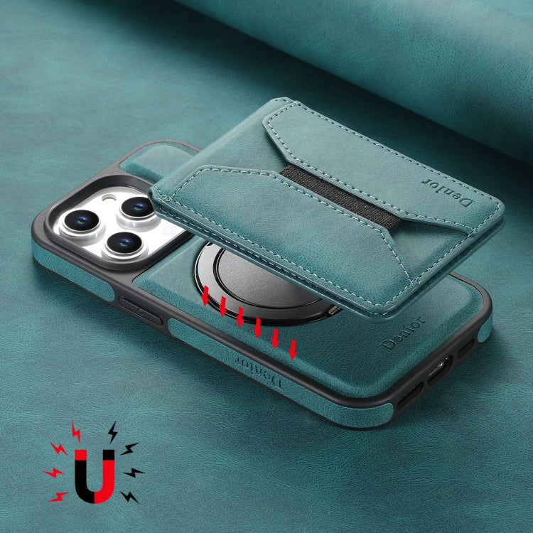 For iPhone 12 Pro Max Denior D18 Skin Feel Rotating Holder MagSafe Detachable Card Slot Phone Case(Blue)