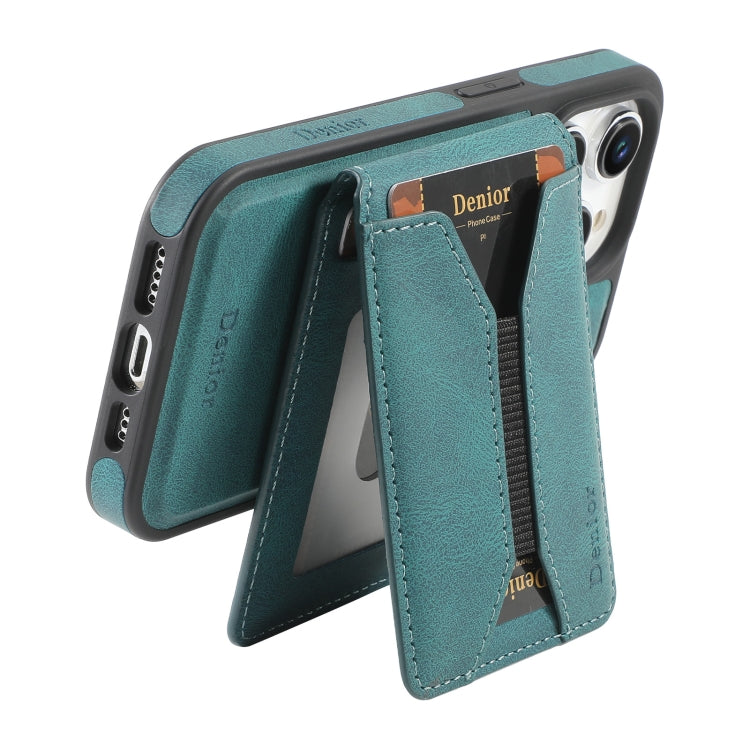 For iPhone 12 Pro Max Denior D18 Skin Feel Rotating Holder MagSafe Detachable Card Slot Phone Case(Blue)