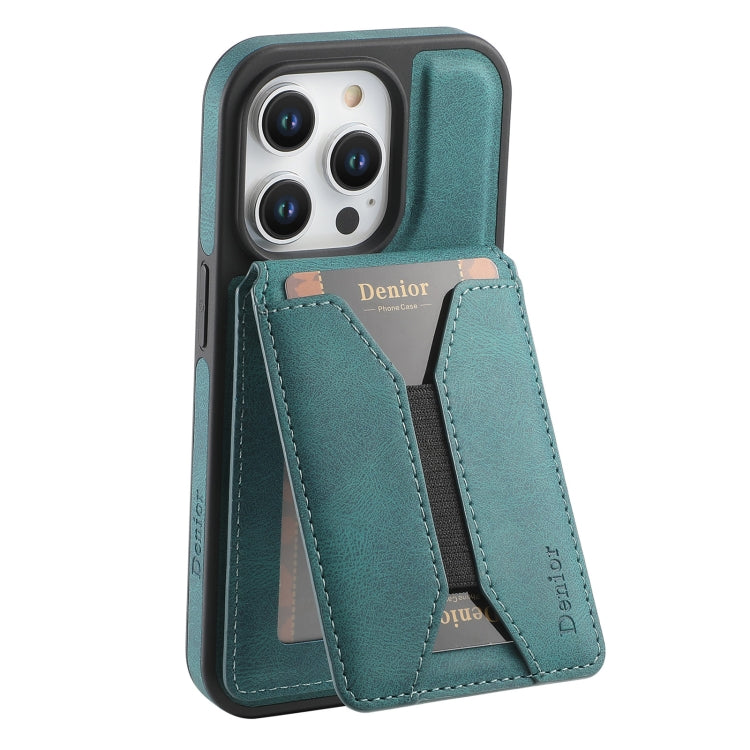 For iPhone 13 Pro Denior D18 Skin Feel Rotating Holder MagSafe Detachable Card Slot Phone Case(Blue)
