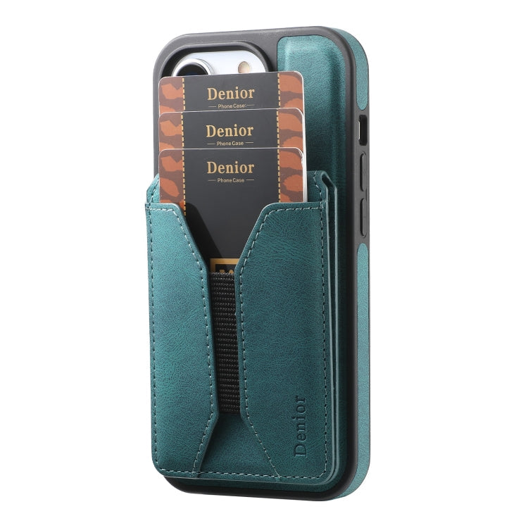 For iPhone 14 Pro Denior D18 Skin Feel Rotating Holder MagSafe Detachable Card Slot Phone Case(Blue)