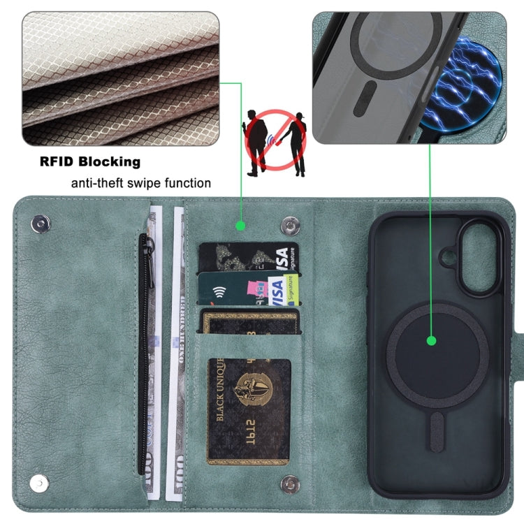 For iPhone 16 Plus ViLi GVS Series MagSafe Magnetic RFID Leather Phone Case(Green)