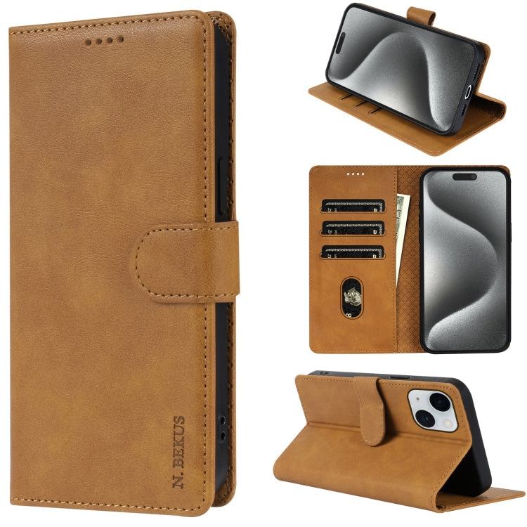 For iPhone 14 / 13 N.BEKUS CSJ-P1 Solid Color Leather Phone Case(Brown)