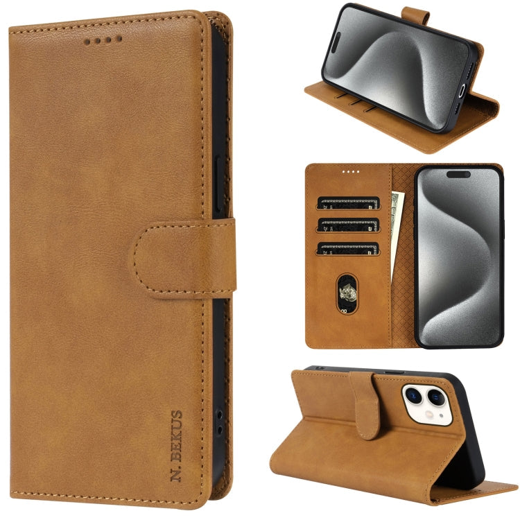 For iPhone 13 mini / 12 mini N.BEKUS CSJ-P1 Solid Color Leather Phone Case(Brown)