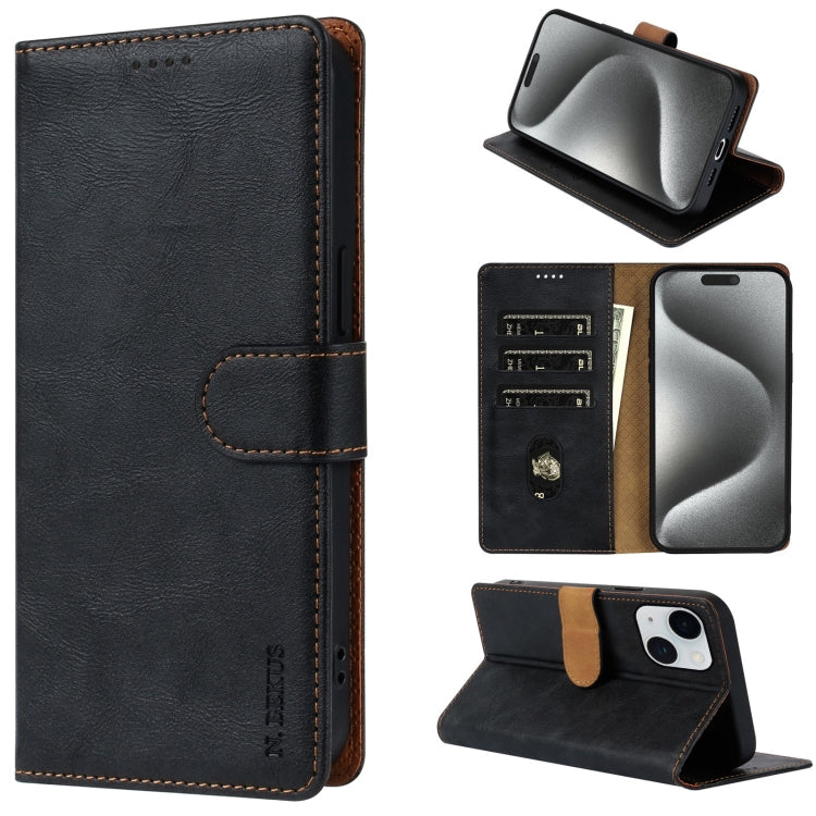 For iPhone 15 Plus N.BEKUS CSJ-P1 Solid Color Leather Phone Case(Black)