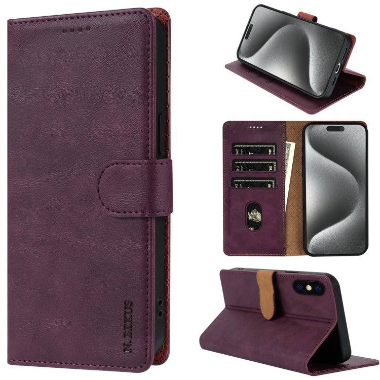 For iPhone XS / X N.BEKUS CSJ-P1 Solid Color Leather Phone Case(Wine Red)