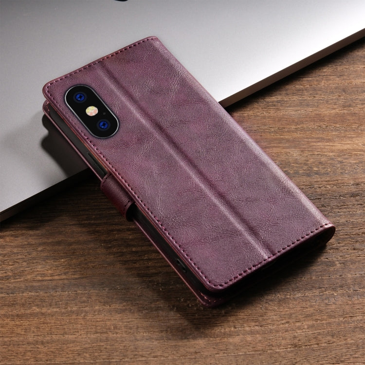 For iPhone XS / X N.BEKUS CSJ-P1 Solid Color Leather Phone Case(Wine Red)